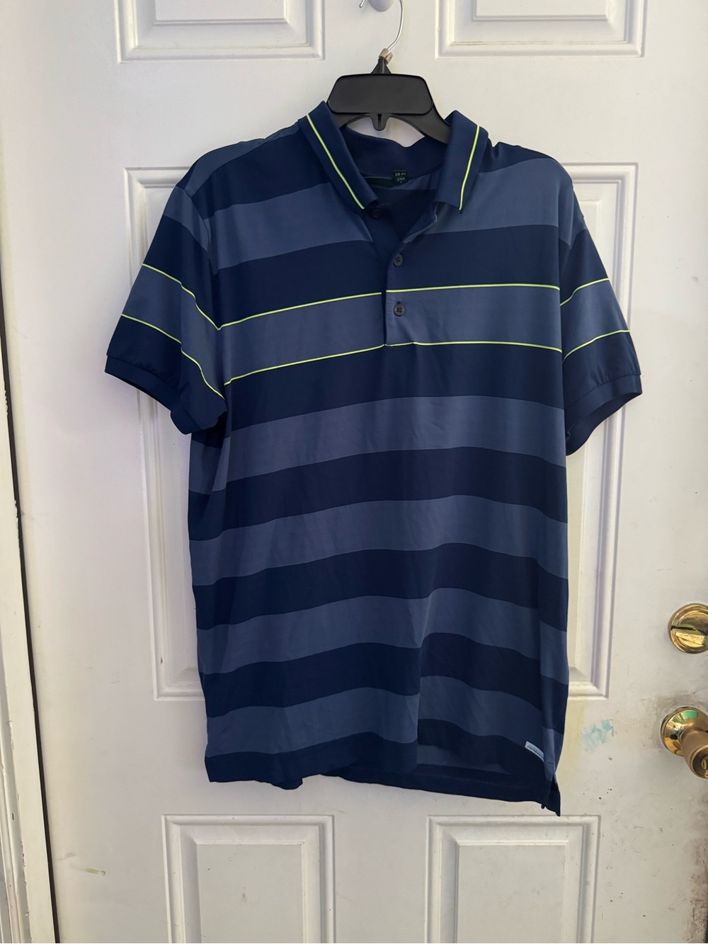 Striped Navy Polo with Lime Accent